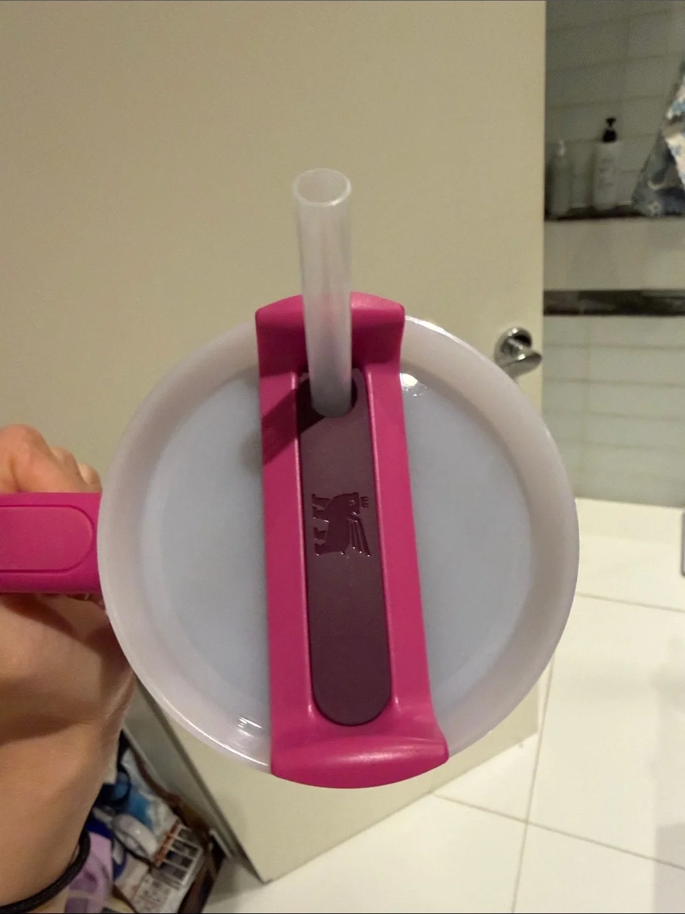 Stanley Hot Pink Travel Tumbler with Handle and White Lid - Picture 4 of 4